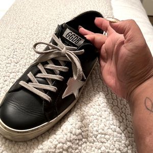 Authentic golden goose sneakers black and silver like new
